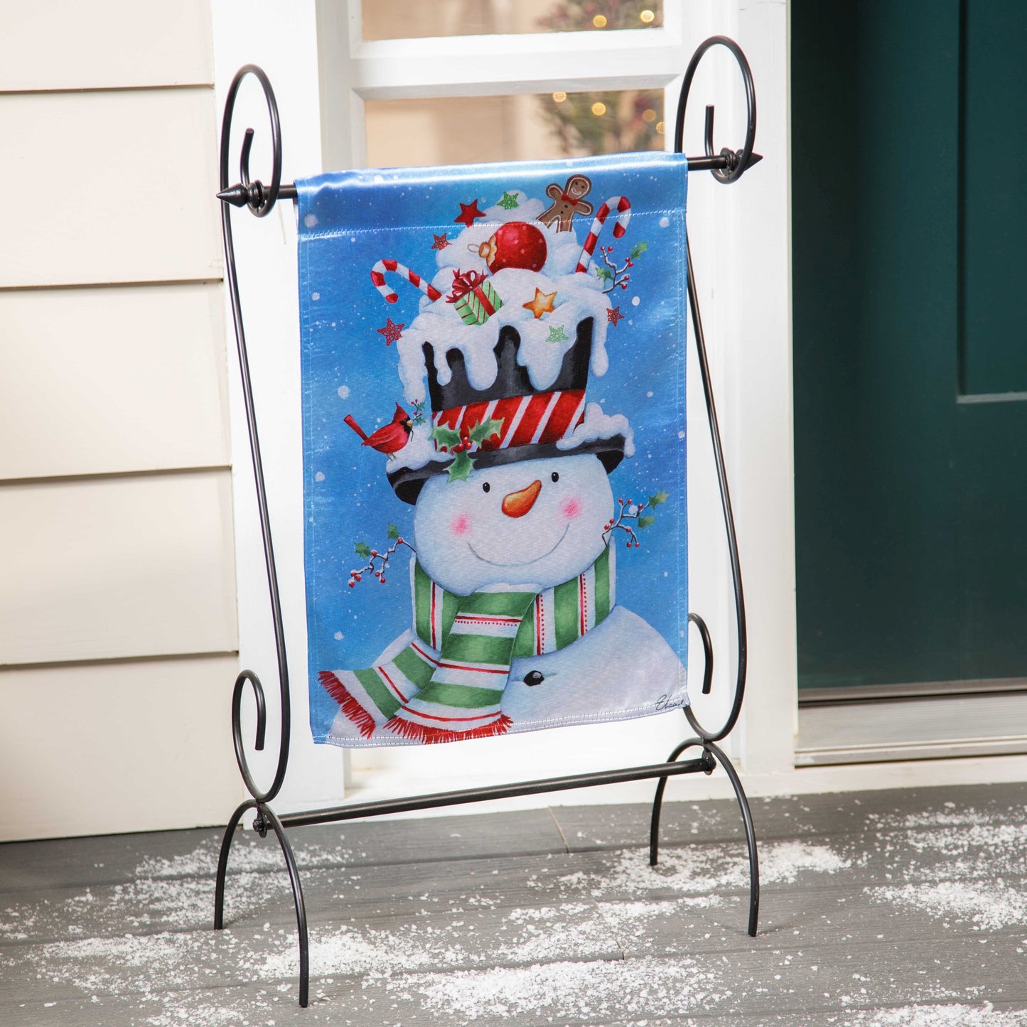 Christmas Snowman Lustre Garden Flag; Linen Polyester 12.5"x18"