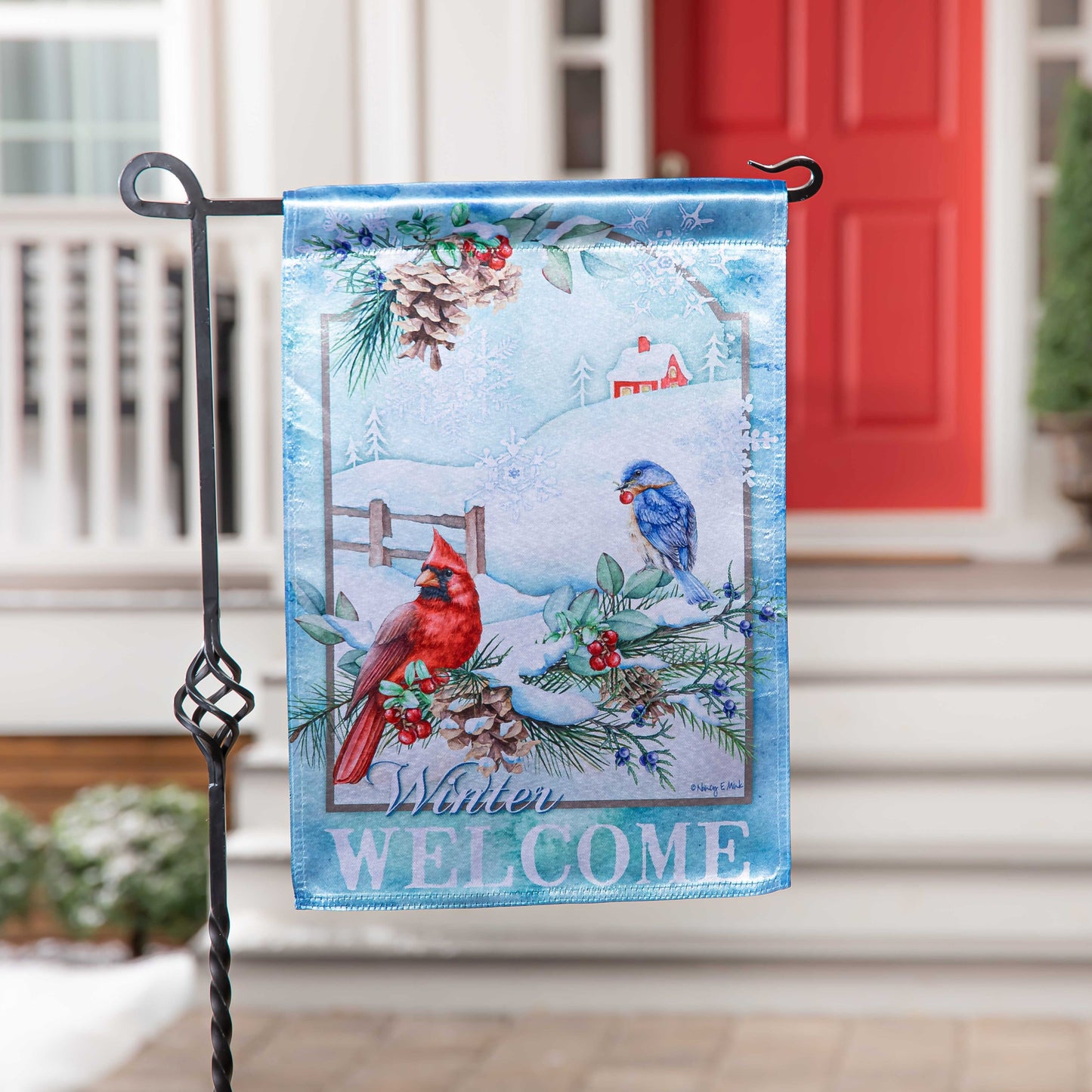 Snow Country Birds Lustre Garden Flag; Linen Polyester 12.5"x18"