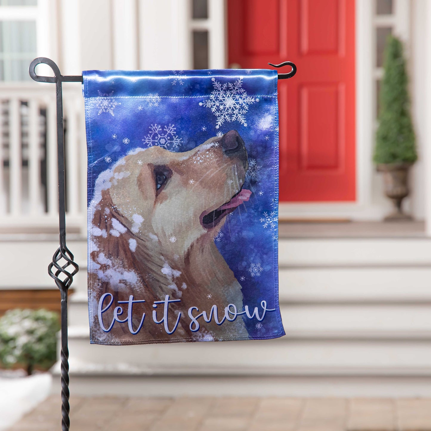Let it Snow Lustre Garden Flag; Linen Polyester 12.5"x18"