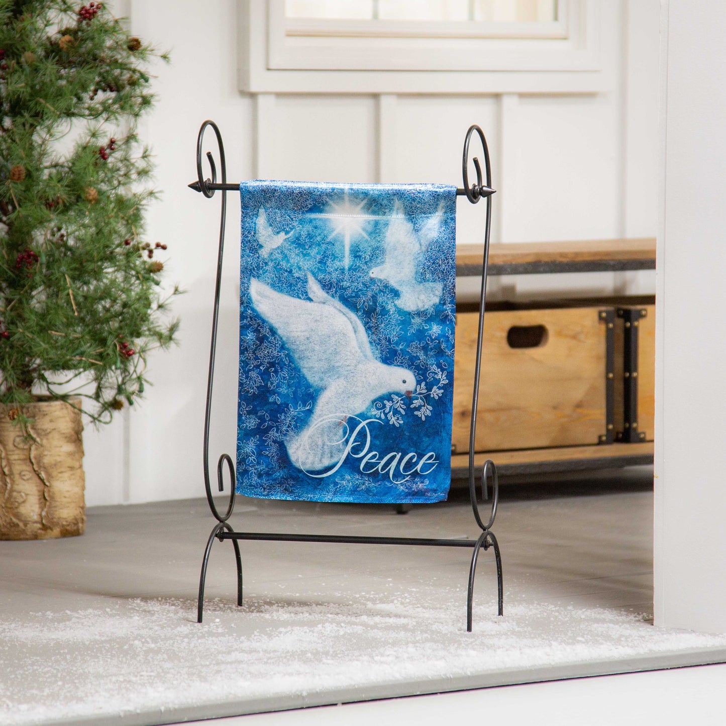 Dove Peace Trio Lustre Garden Flag; Linen Polyester 12.5"x18"