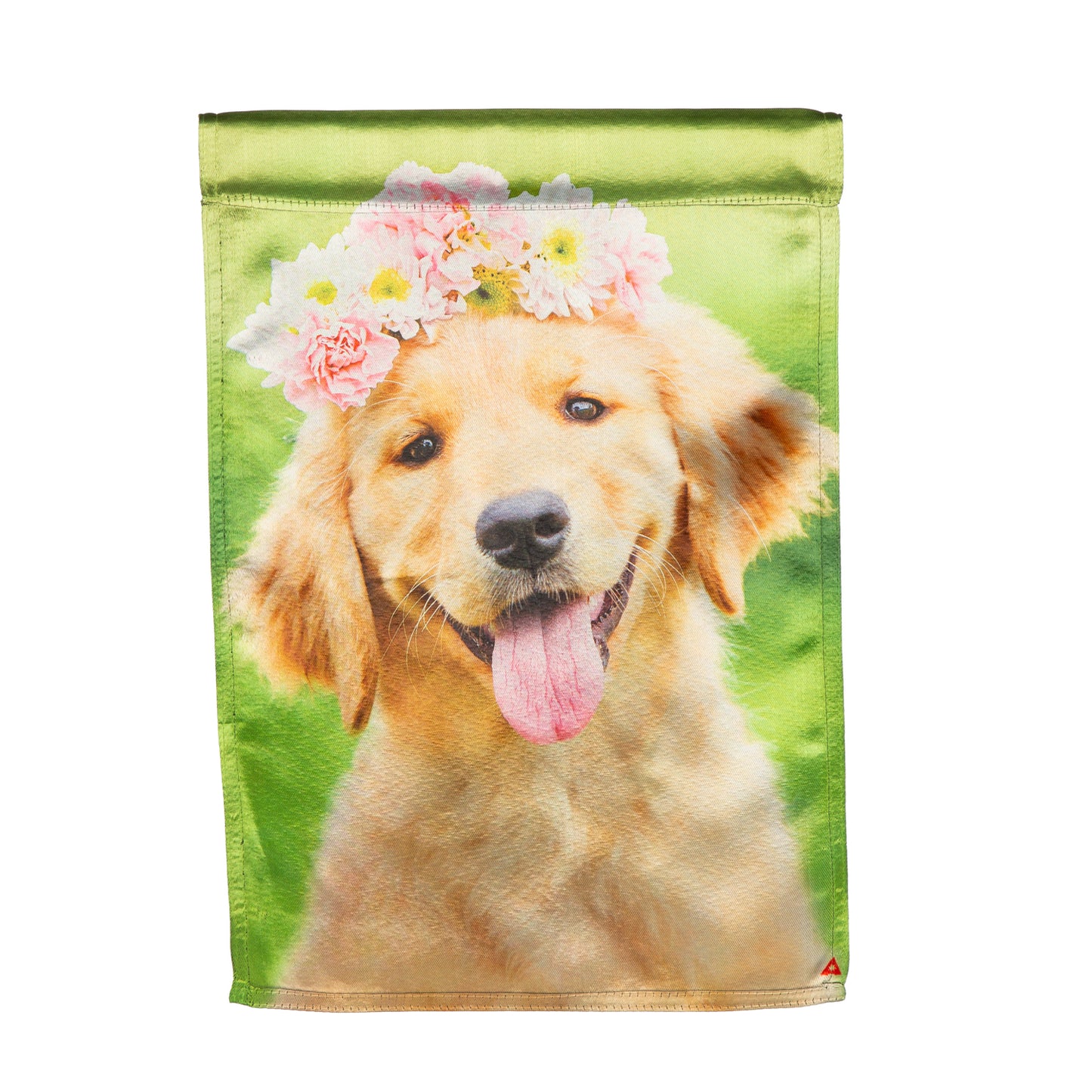 Golden Lab with Flower Crown Lustre Garden Flag; Polyester 12.5"x18"