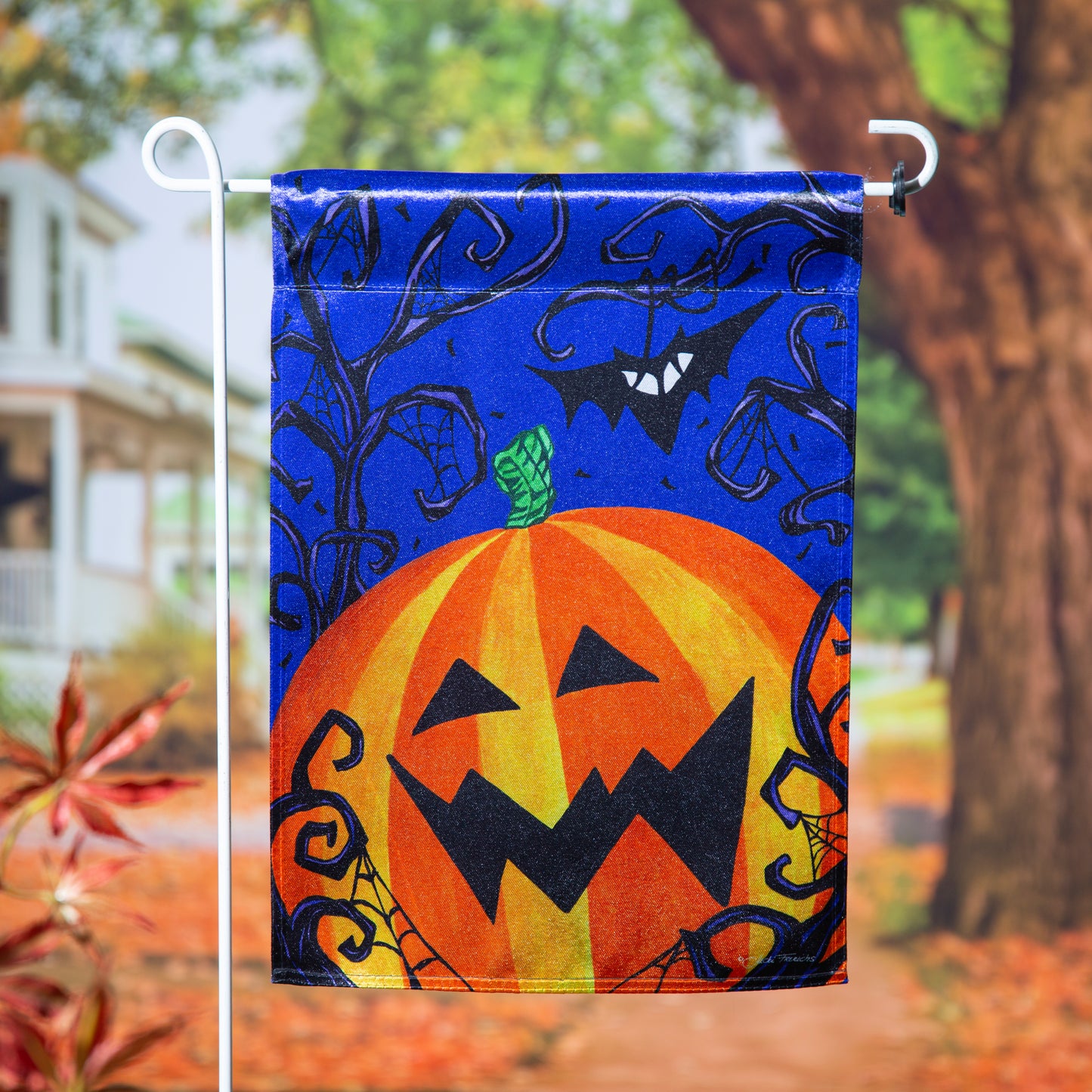 Halloween Jack O'Lantern Lustre Garden Flag; Polyester 12.5"x18"
