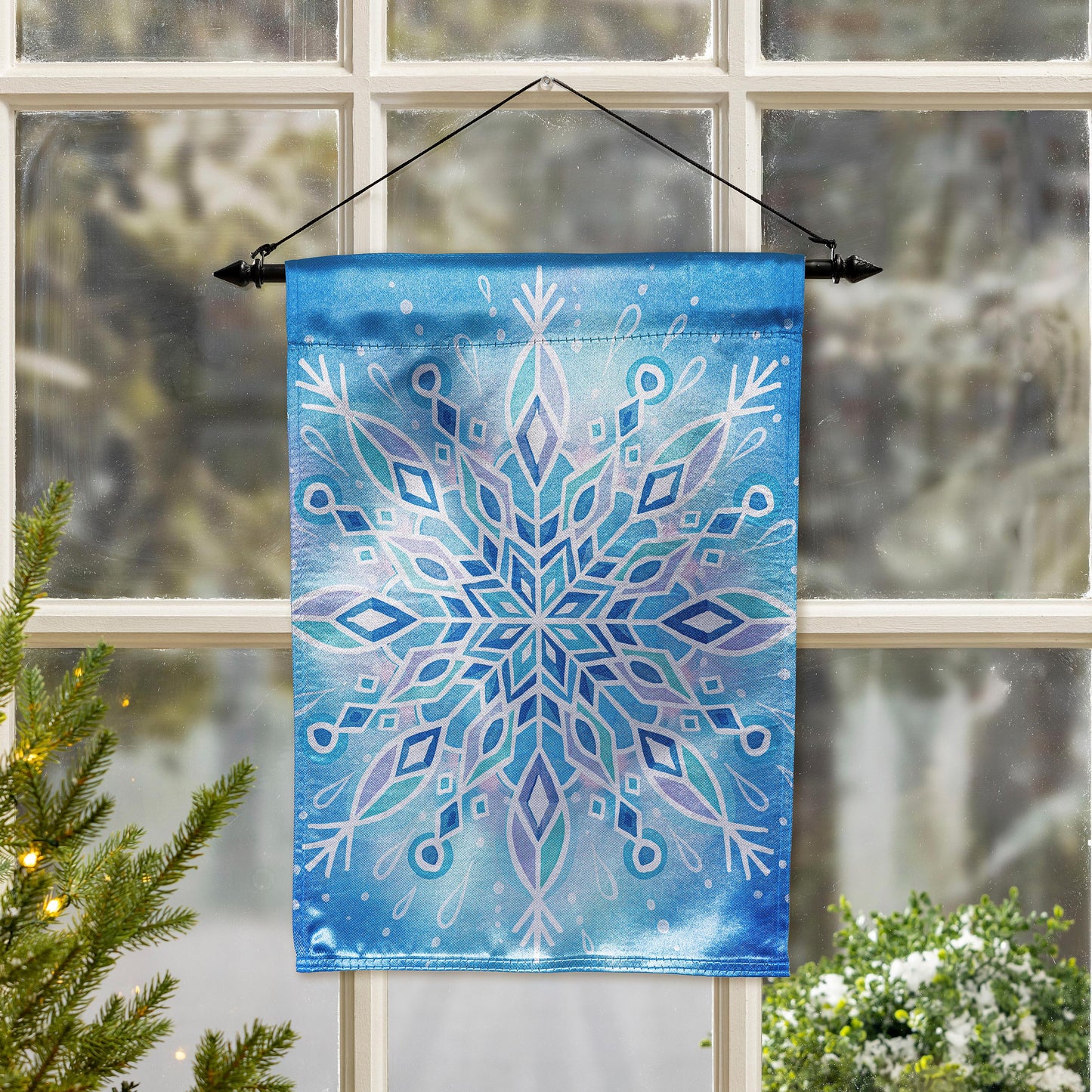 Vibrant Snowflake Lustre Garden Flag; Polyester 12.5"x18"