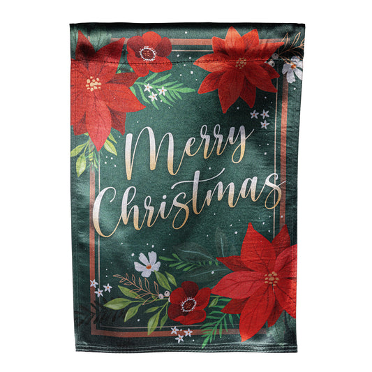 Floral Merry Christmas Lustre Garden Flag; Polyester 12.5"x18"