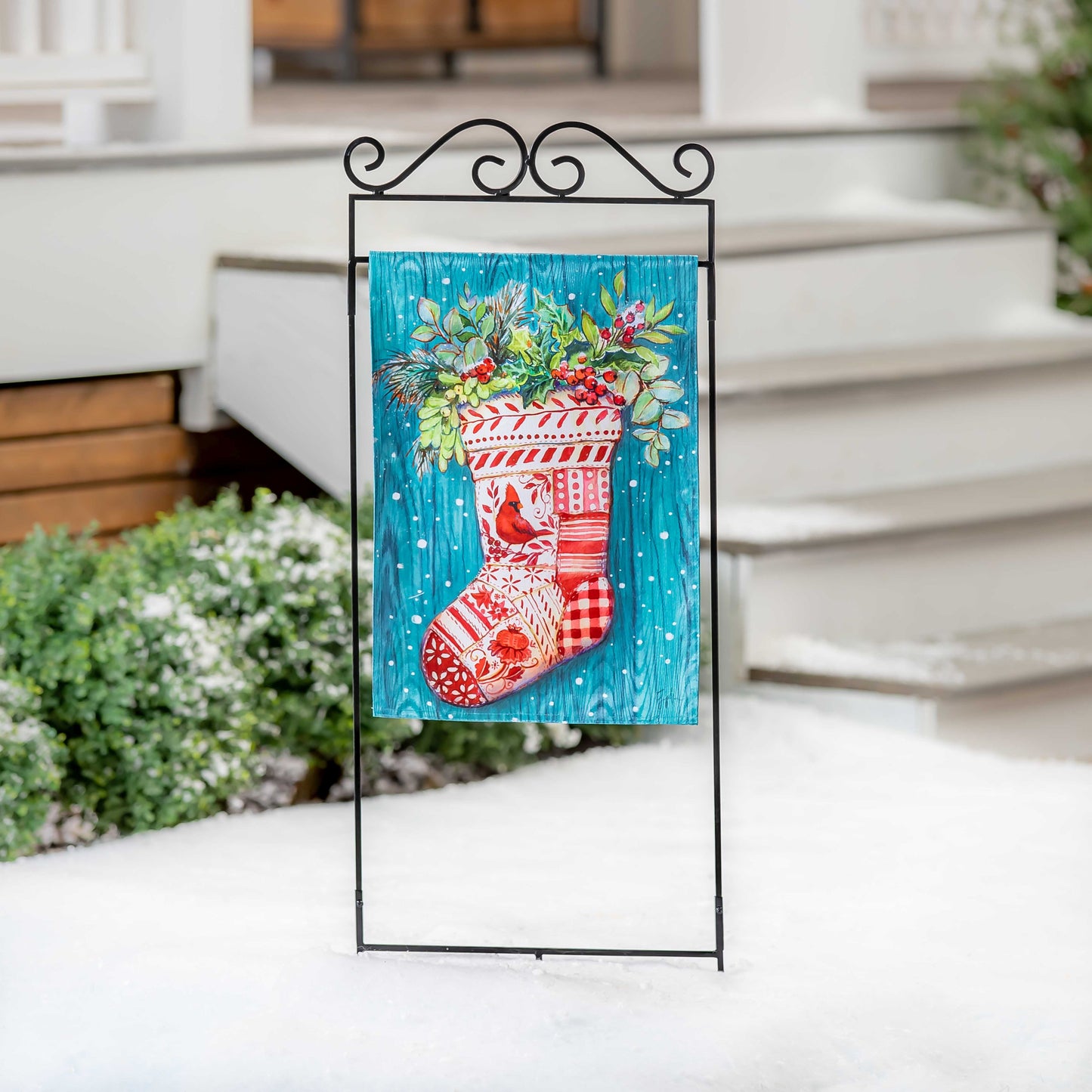 Christmas Stocking Printed Moire Garden Flag; Polyester 12.5"x18"
