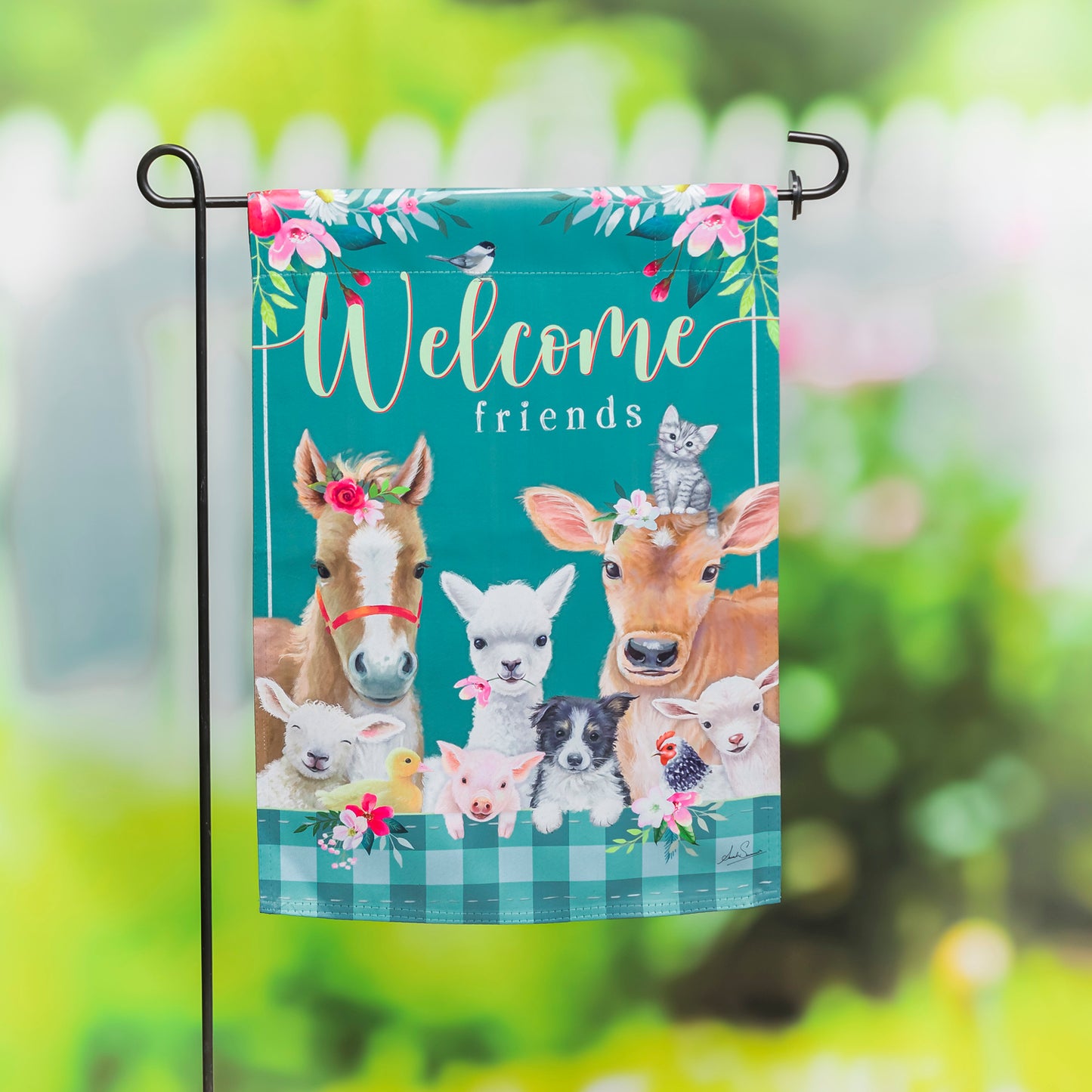 Sweet Farm Friends Printed Suede Garden Flag; Polyester 12.5"x18"