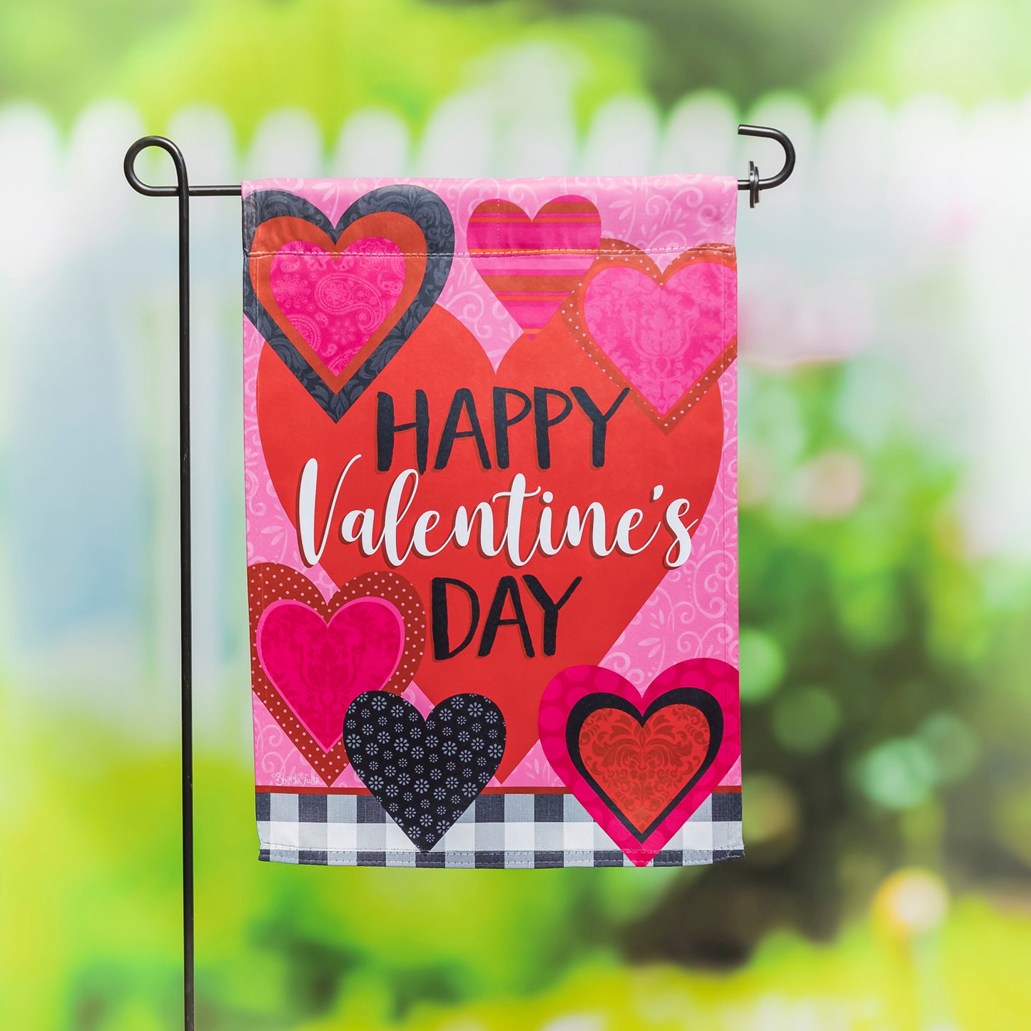 Patterned Valentine Hearts Printed Suede Garden Flag; Polyester 12.5"x18"