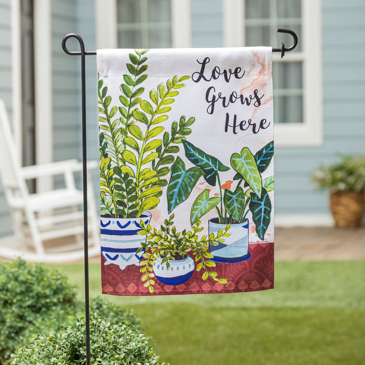 Love Grows Here Houseplants Printed Suede Garden Flag; Polyester 12.5"x18"