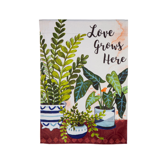 Love Grows Here Houseplants Printed Suede Garden Flag; Polyester 12.5"x18"