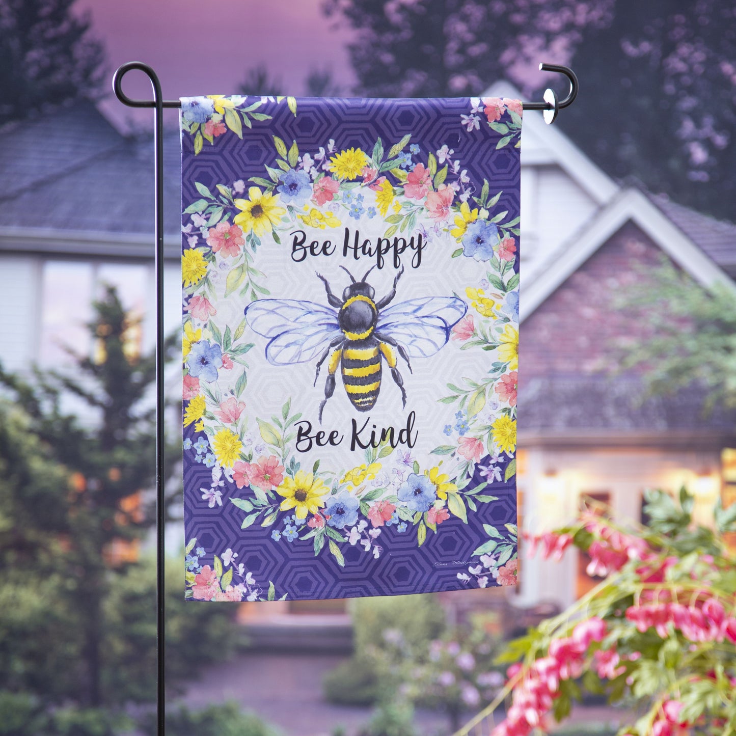Bee Happy Bee Kind Printed Suede Garden Flag; Polyester 12.5"x18"