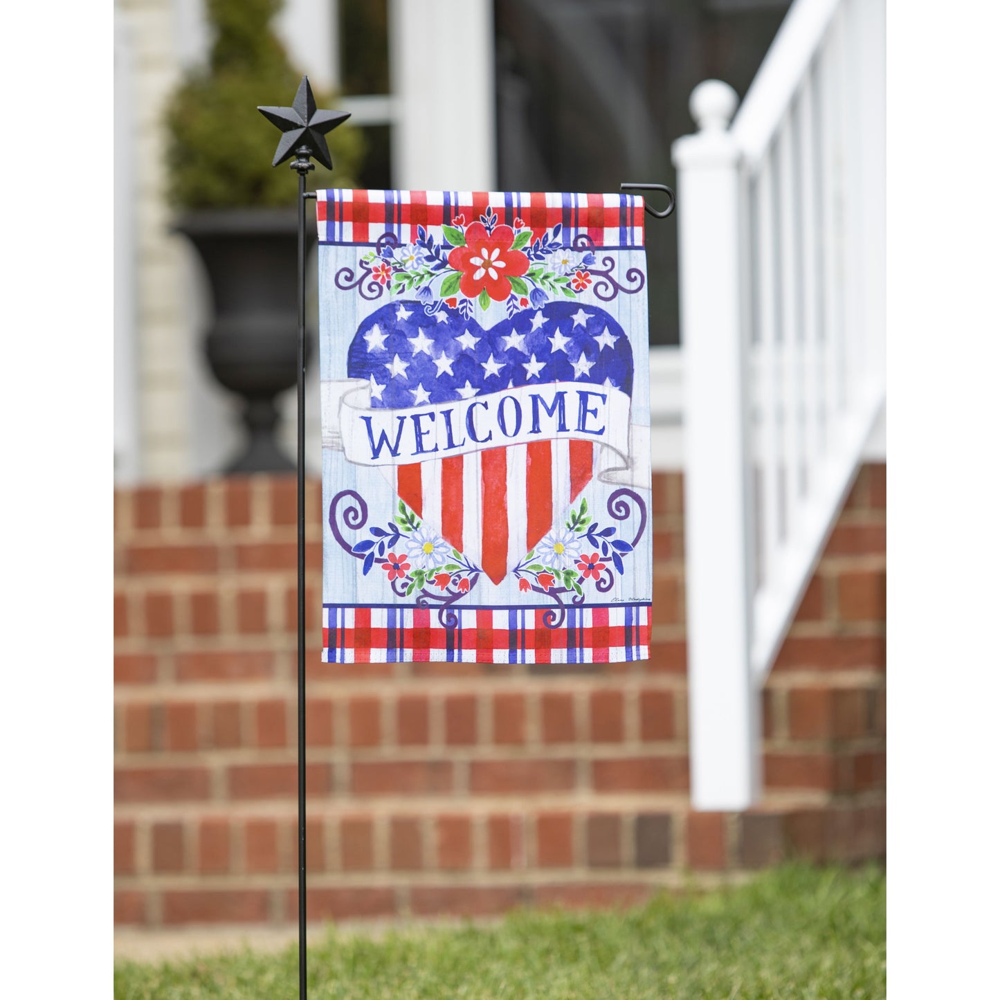 Welcome Patriotic Heart Garden Flag