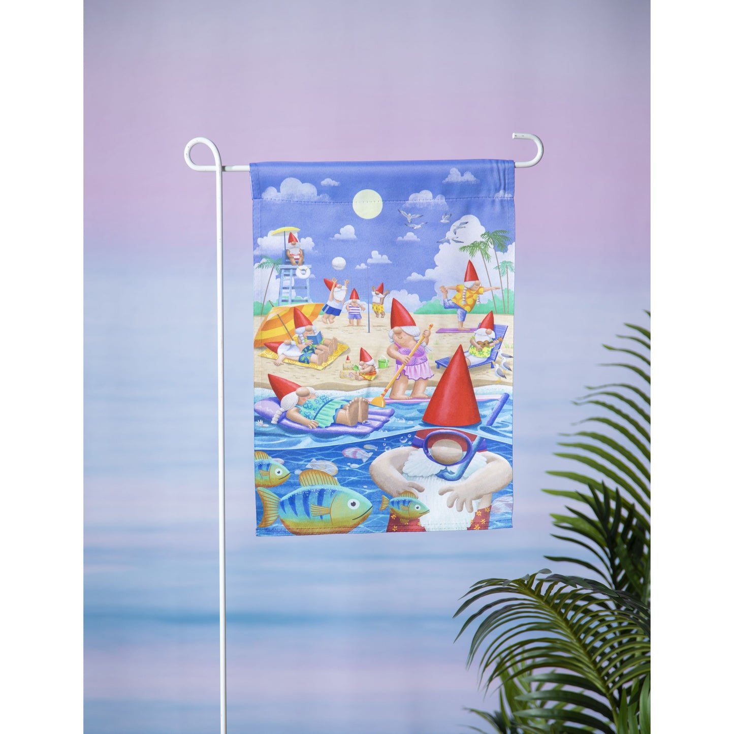Gnome Beach Day Garden Flag