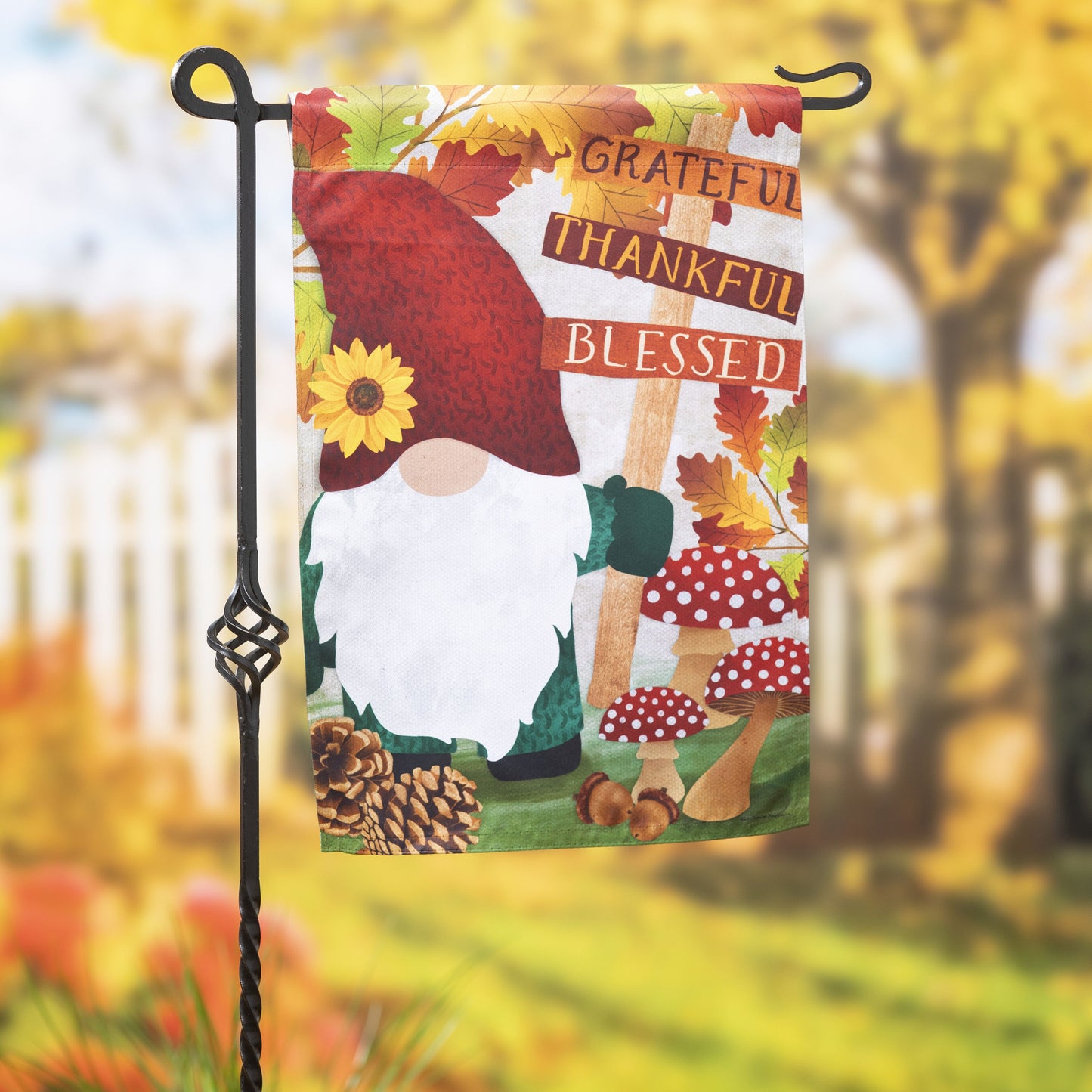 Grateful Fall Gnome Printed Suede Garden Flag; Polyester 12.5"x18"