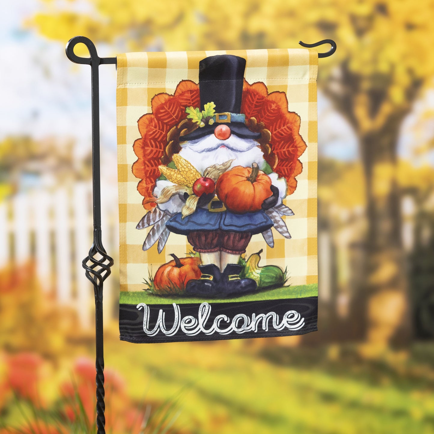 Gnome Thanksgiving Gathering Garden Flag