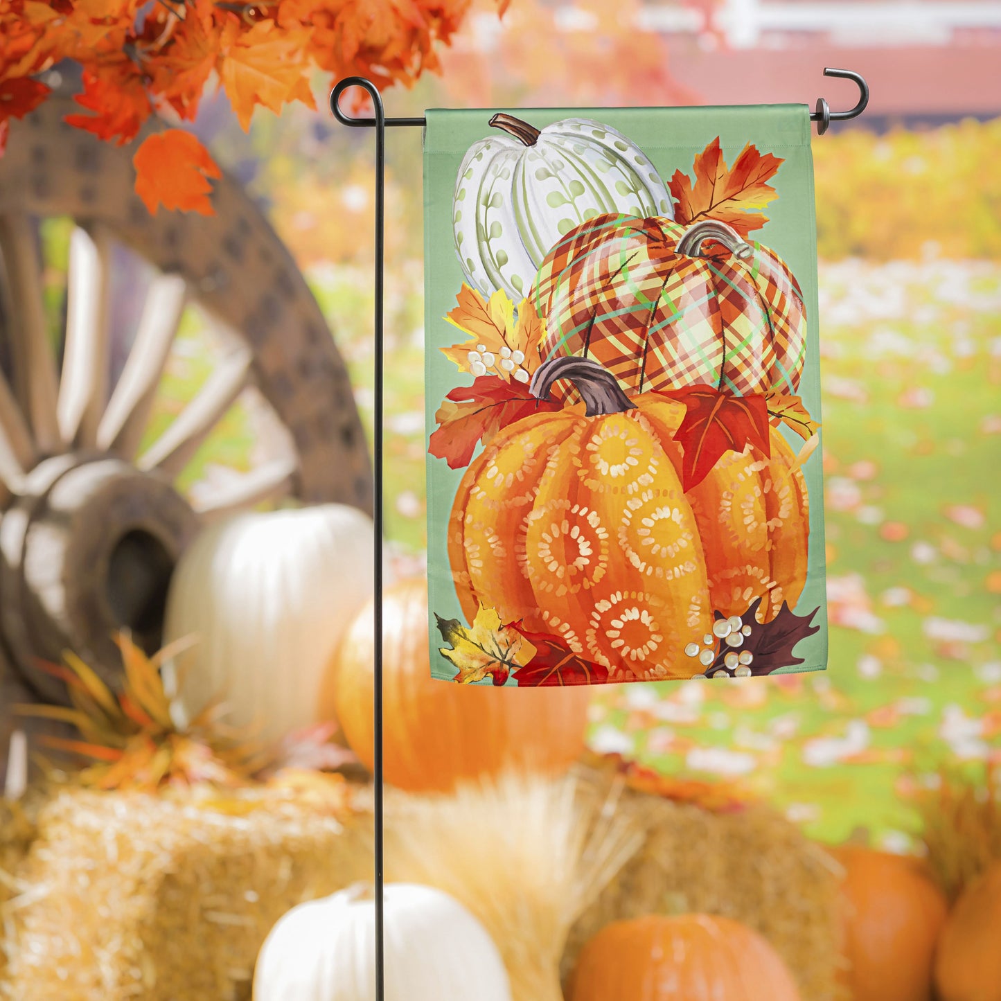 Painted Fall Pumpkins Printed Suede Garden Flag; Polyester 12.5"x18"