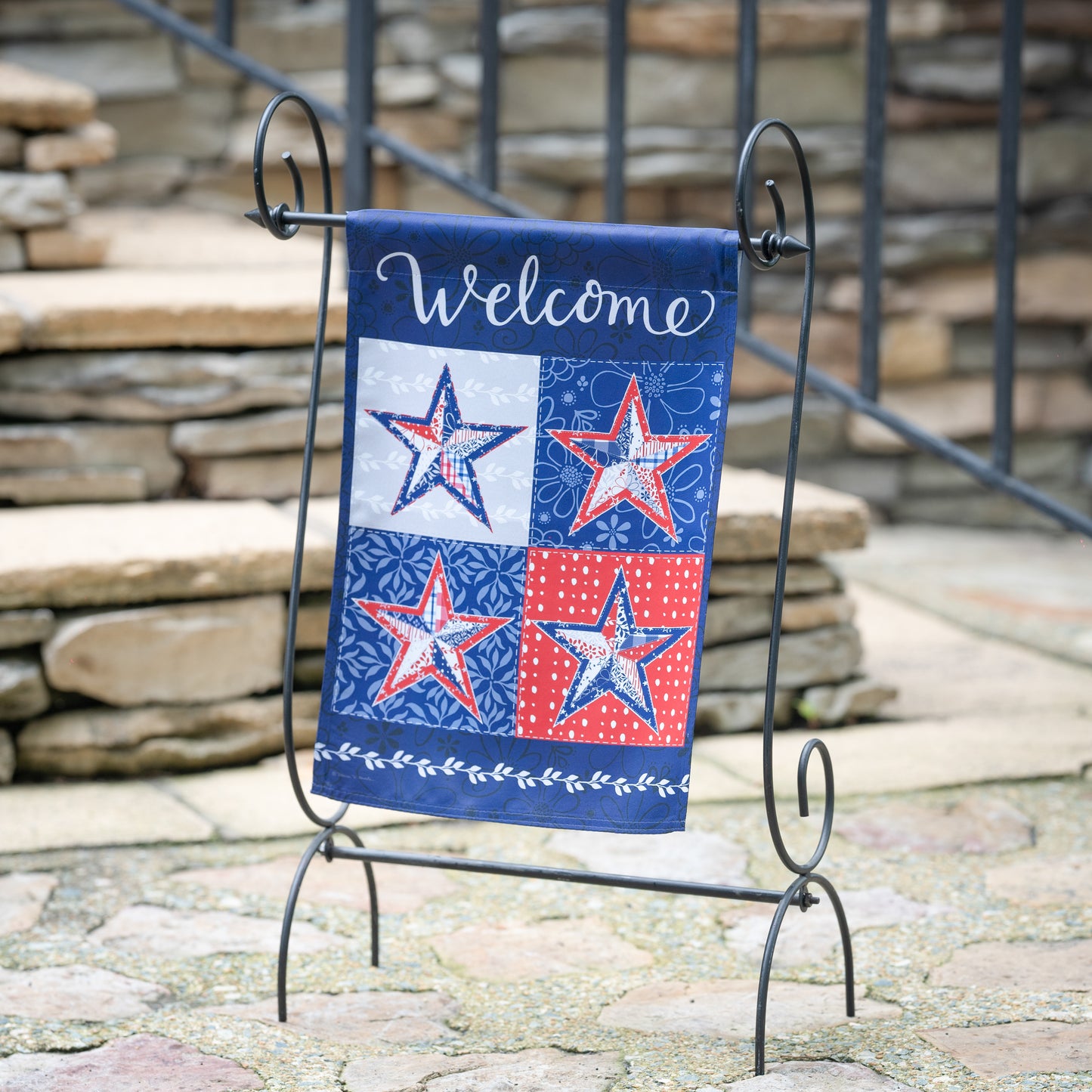 Red, White, & Blue Stars Suede Garden Flag; Polyester 12.5"x18"