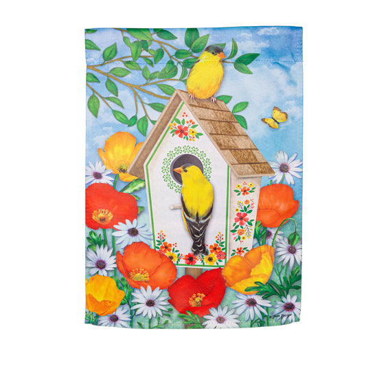 Yellow Finches Suede Garden Flag; Polyester 12.5"x18"