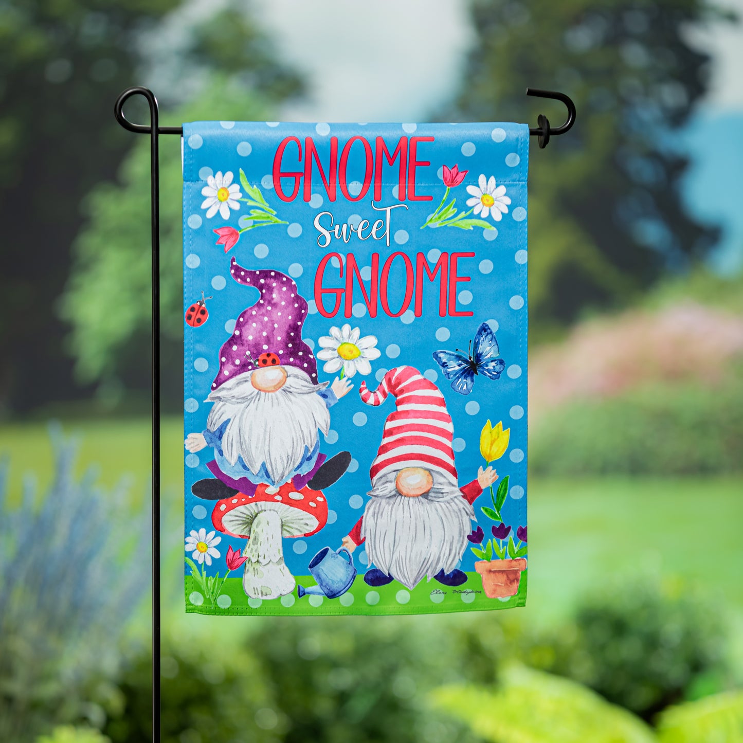 Gnome Sweet Gnome Suede Garden Flag; Polyester 12.5"x18"