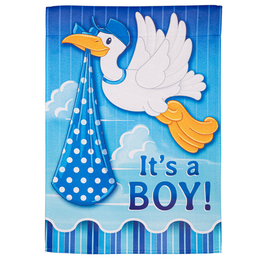Stork with Special Baby Boy Delivery Suede Garden Flag; Polyester 12.5"x18"