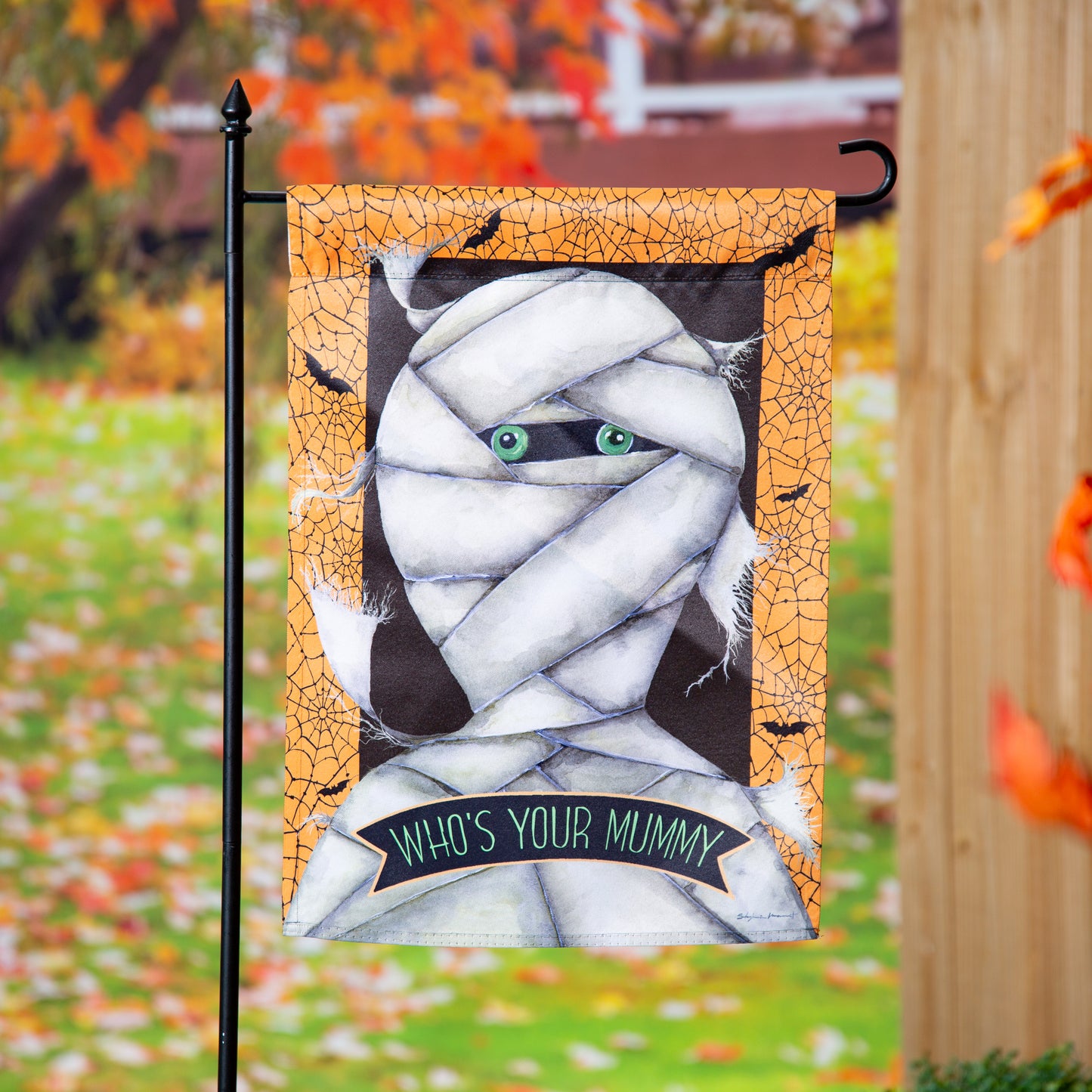 Who's Your Mummy Printed Suede Garden Flag; Polyester 12.5"x18"
