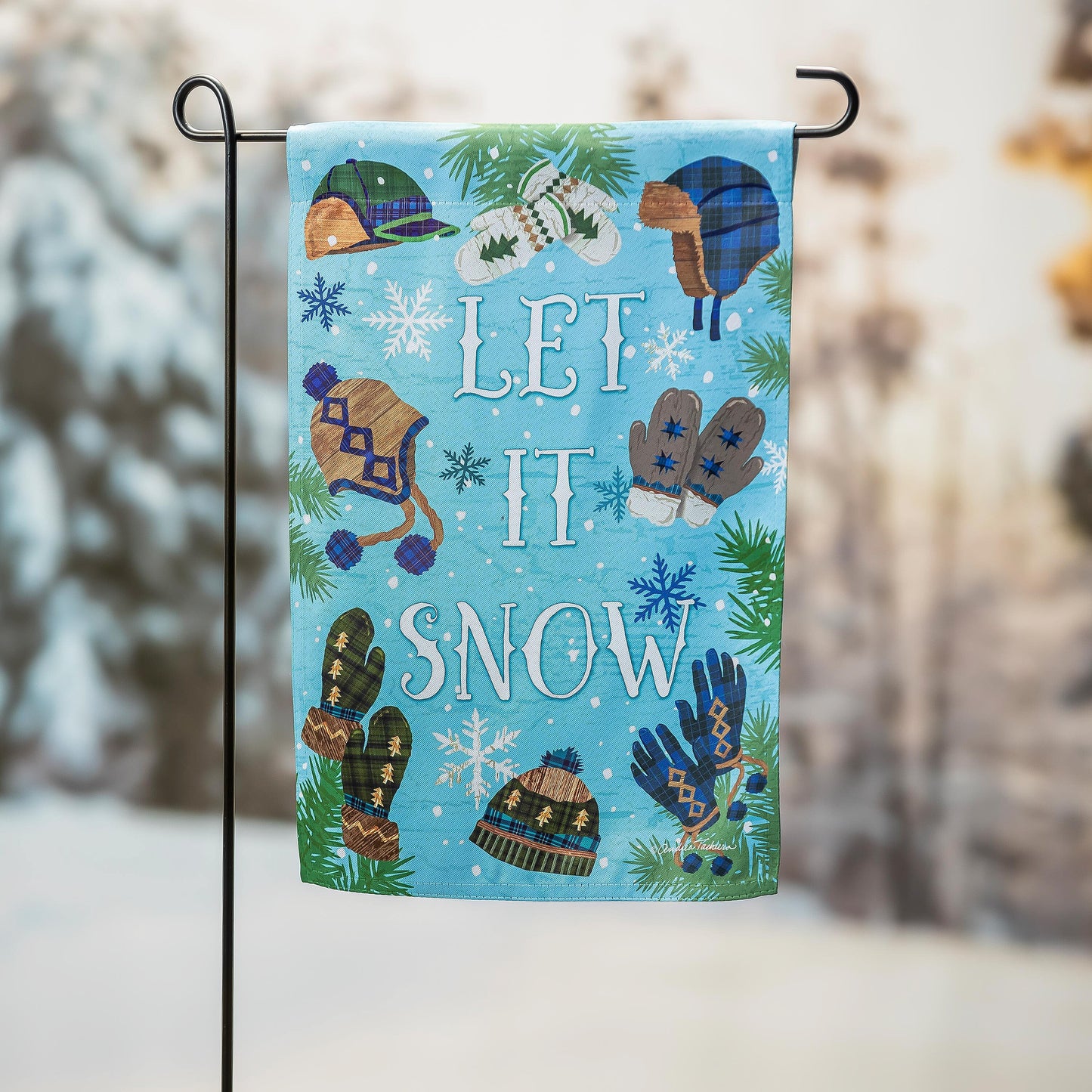 Let it Snow Printed Suede Garden Flag; Polyester 12.5"x18"