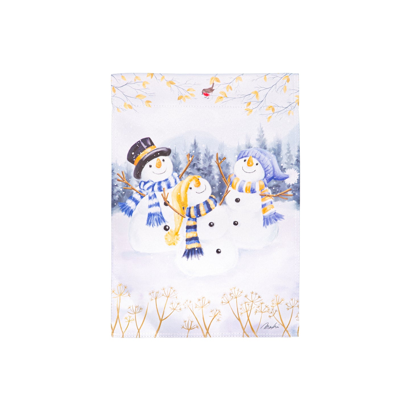 Happy Snowmen Trio Printed Suede Garden Flag; Polyester 12.5"x18"