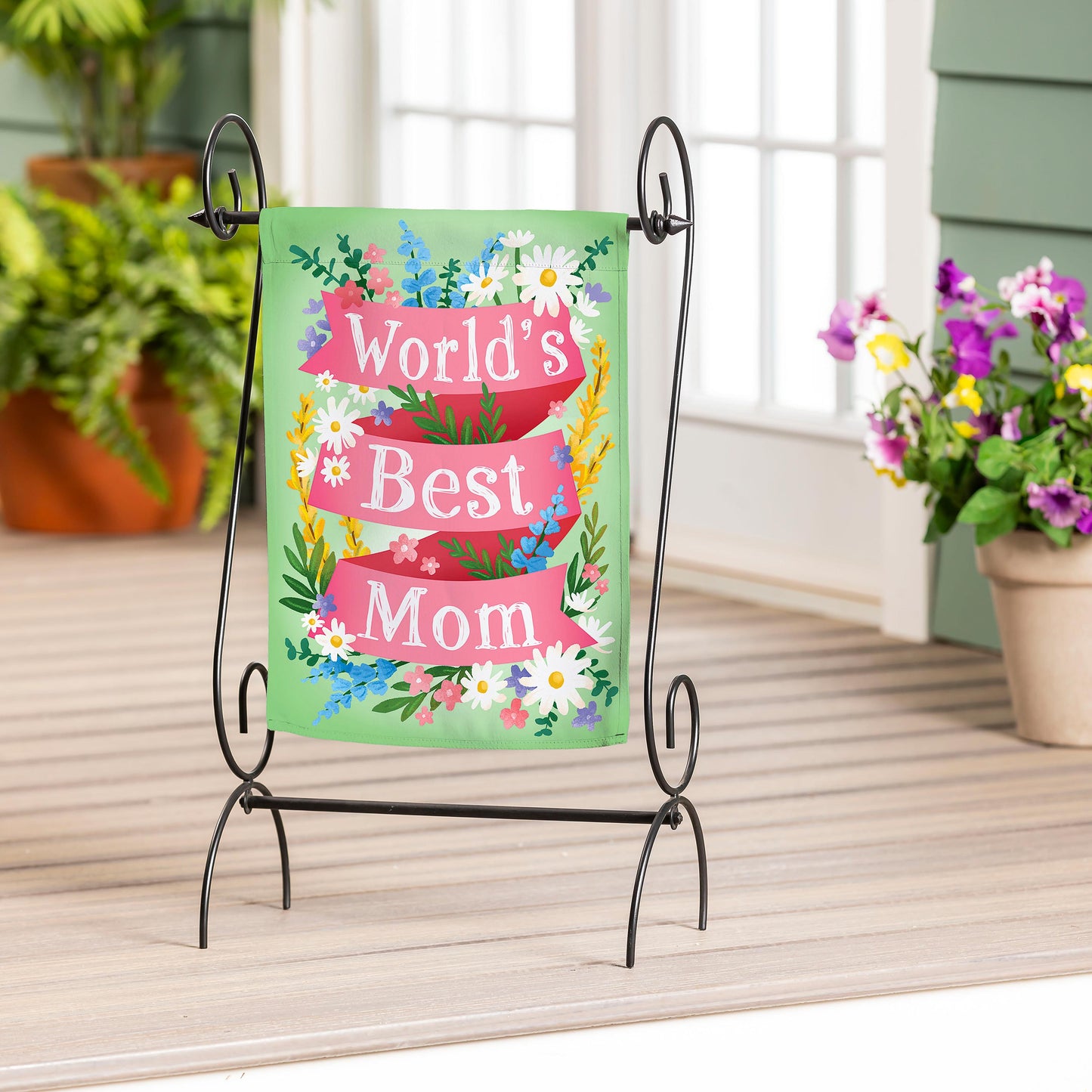 World's Best Mom Suede Garden Flag; Polyester 12.5"x18"