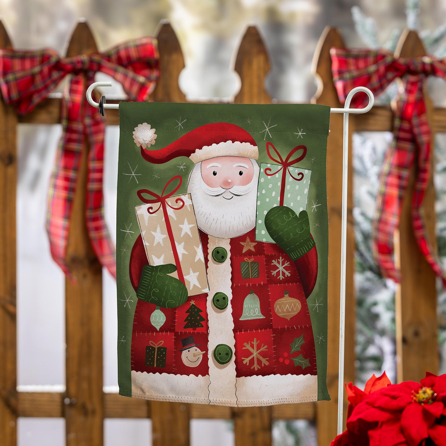 Giving Santa Printed Suede Garden Flag; Polyester 12.5"x18"