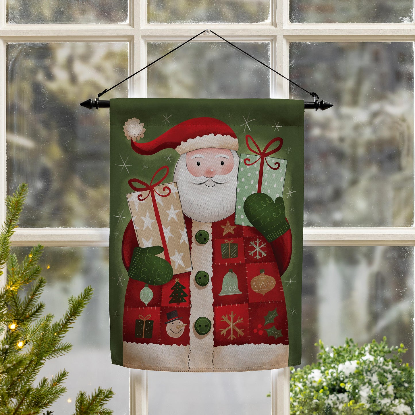 Giving Santa Printed Suede Garden Flag; Polyester 12.5"x18"