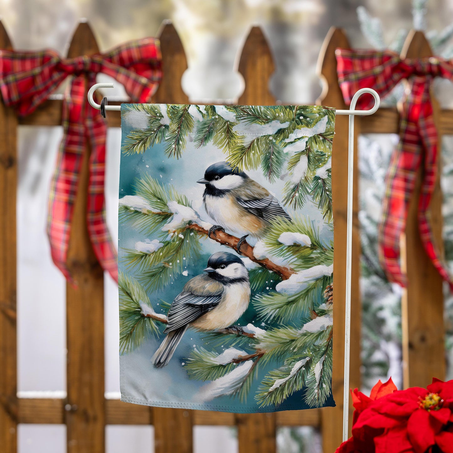 Winter Chickadee Printed Suede Garden Flag; Polyester 12.5"x18"