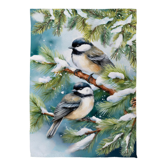 Winter Chickadee Printed Suede Garden Flag; Polyester 12.5"x18"