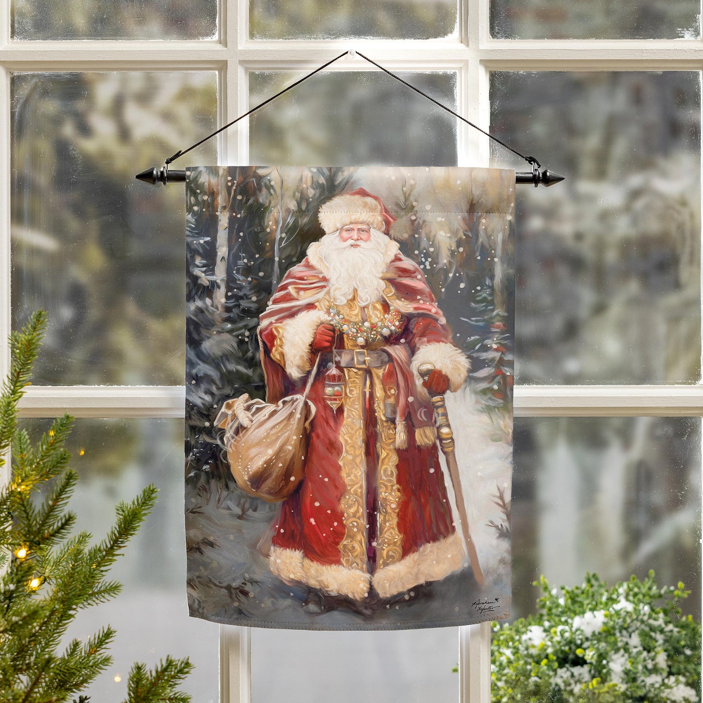 Victorian Santa Printed Suede Garden Flag; Polyester 12.5"x18"