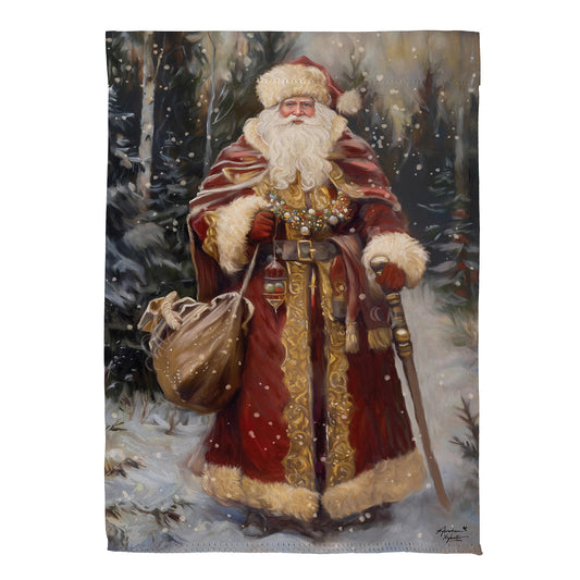 Victorian Santa Printed Suede Garden Flag; Polyester 12.5"x18"