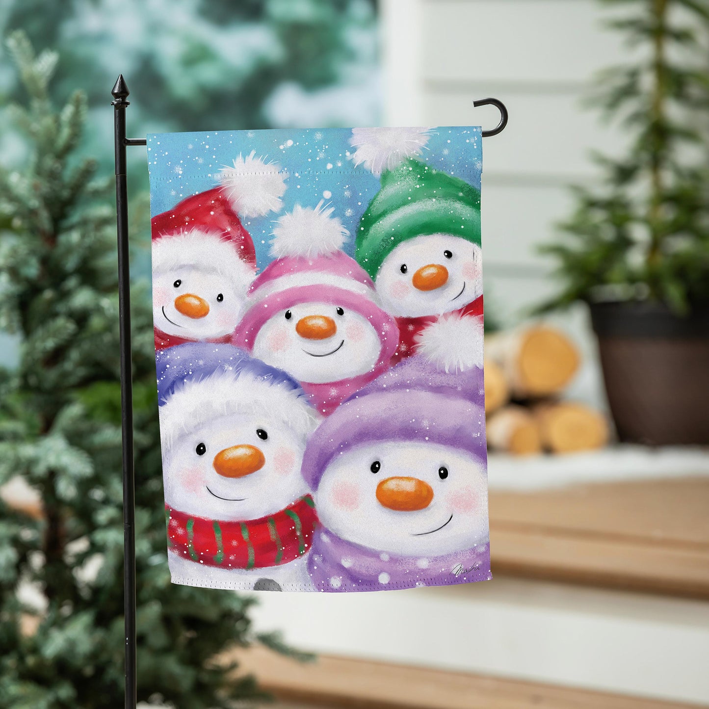 Snowman Family Printed Suede Garden Flag; Polyester 12.5"x18"