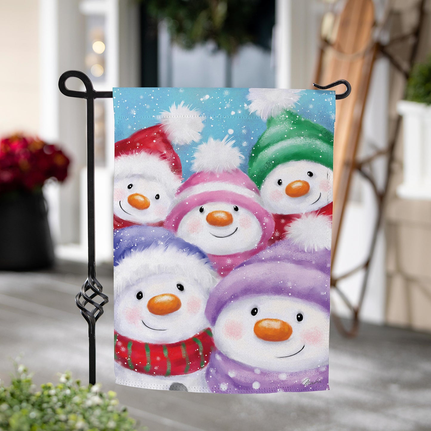 Snowman Family Printed Suede Garden Flag; Polyester 12.5"x18"