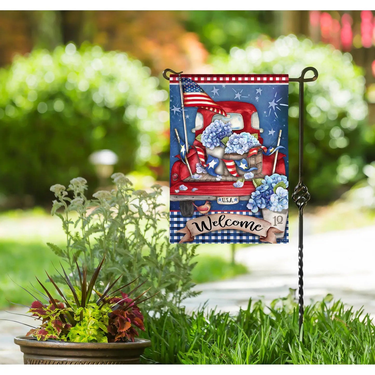 Patriotic Truck Welcome Garden Flag