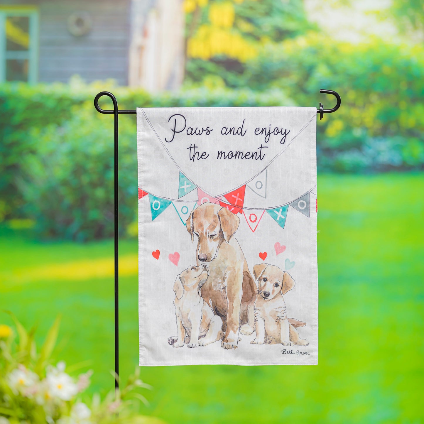 Paws and Enjoy the Moment Printed Textured Striation Garden Flag; Polyester 12.5"x18"