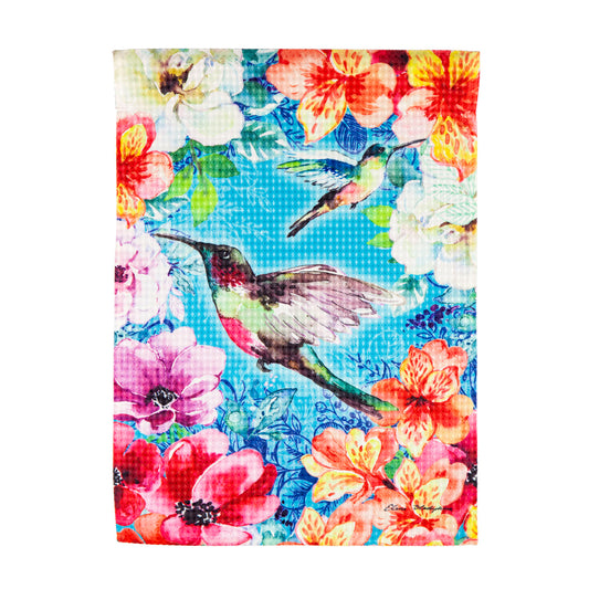 Bright Flowers and Hummingbirds Garden Flag