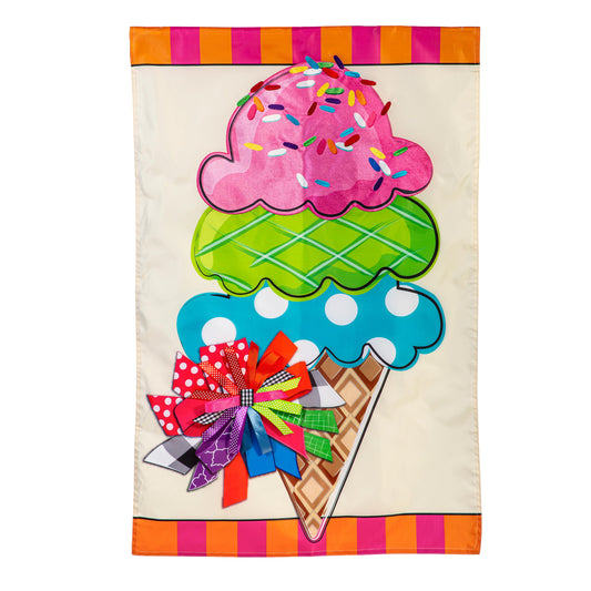 Sweet Summer Ice Cream Printed/Applique House Flag; Polyester 28"x44"