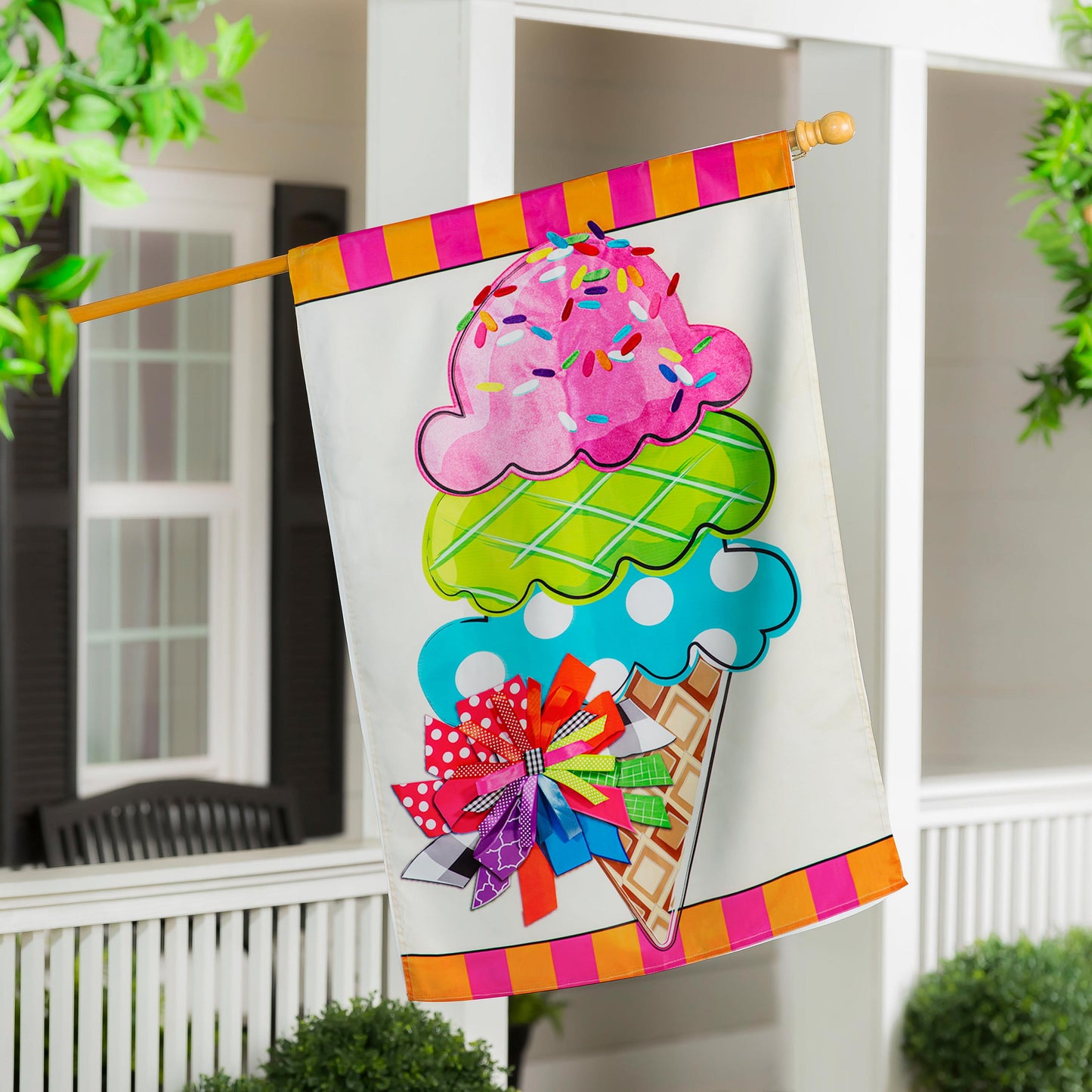 Sweet Summer Ice Cream Printed/Applique House Flag; Polyester 28"x44"