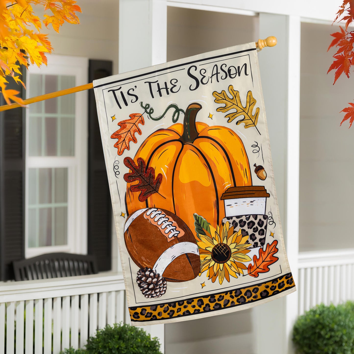 Tis' The Season Fall Applique House Flag; Polyester 28"x44"