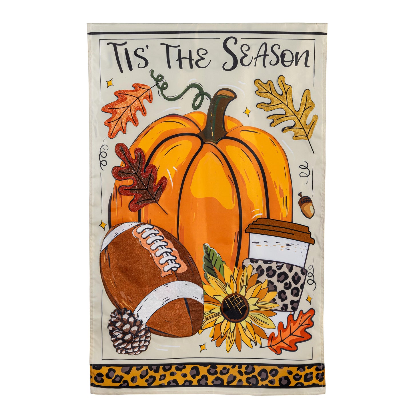 Tis' The Season Fall Applique House Flag; Polyester 28"x44"