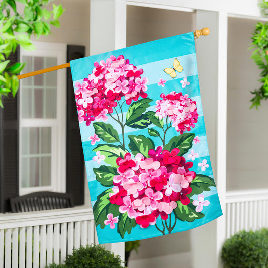 Pink Hydrangeas Printed/Applique House Flag; Polyester 28"x44"