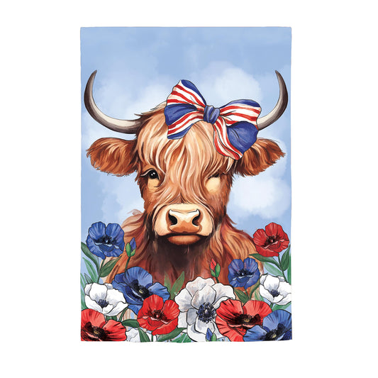 Patriotic Highland Cow House Flag