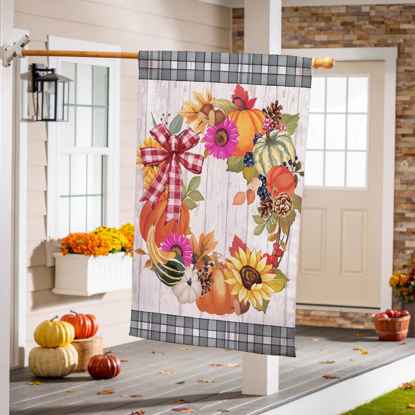 Wreath of Gourds Printed/Applique House Flag; Polyester 28"x44"