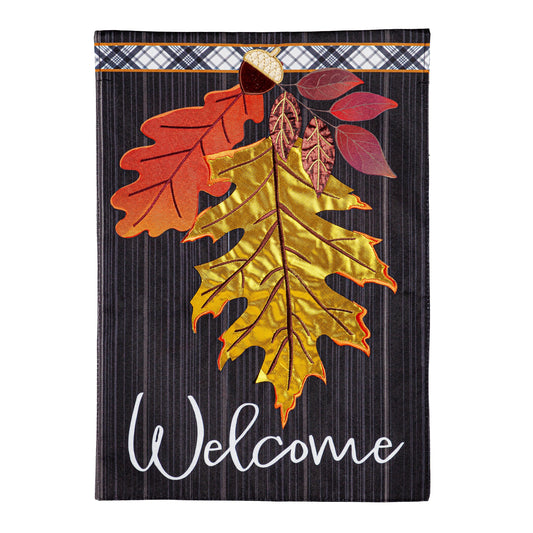 Welcome Autumn Leaves Printed/Applique House Flag; Polyester 28"x44"