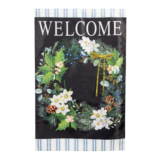 Winter Foliage Welcome Printed/Applique House Flag; Polyester 28"x44"