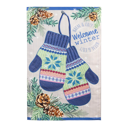 Winter Mittens Printed/Applique House Flag; Polyester