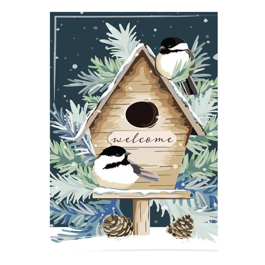 Winter Birds Welcome Printed/Applique House Flag; Polyester