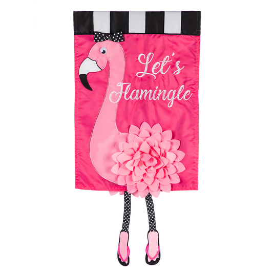 Let's Flamingle Applique House Flag; Polyester 28"x44"
